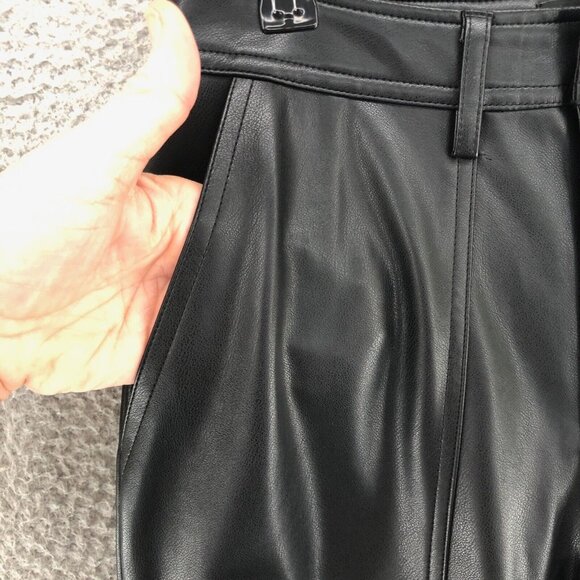 7 For All Mankind Pants Women Small Black Faux Leather PU Stretch Ankle Straight - Picture 5 of 13